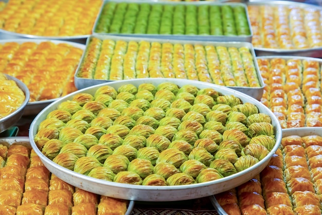 Photo turkish cuisine, turkish desserts; baklava varieties