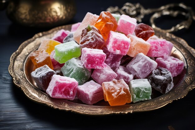 Turkish Delight Assortment on a Colorful Plate