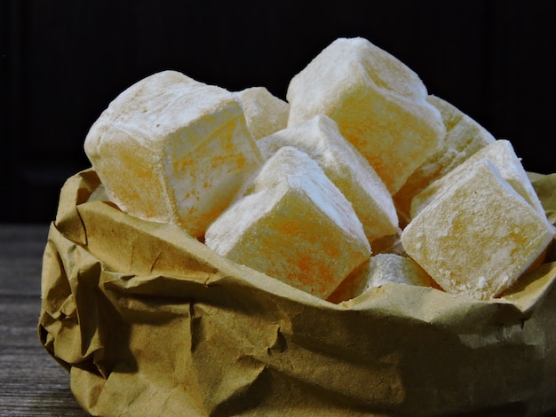 Turkish Delight in a paper bag.