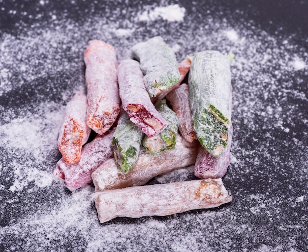 Turkish delight pieces powdered sugar 