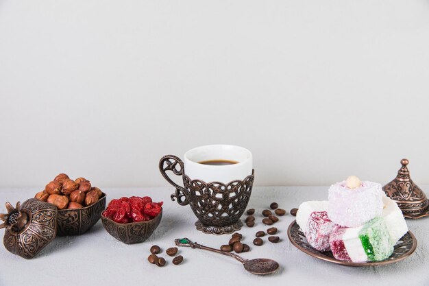 Photo turkish delight with coffee hazelnuts