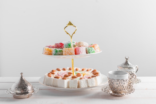 Turkish delight on a wooden table