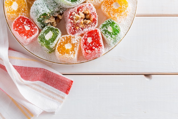 Turkish delight on a wooden table