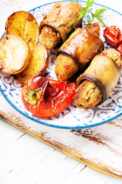 Turkish dish of eggplant parmak-koft