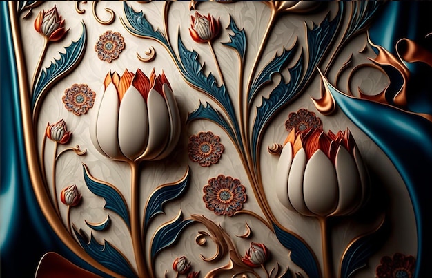 Turkish Ebru art tulip pattern