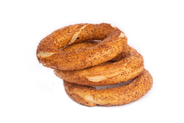 Turkish fast food bagel called Simit Turkish bagel Simit with sesame Bagel is traditional Turkish bakery food Turkish name simit gevrek