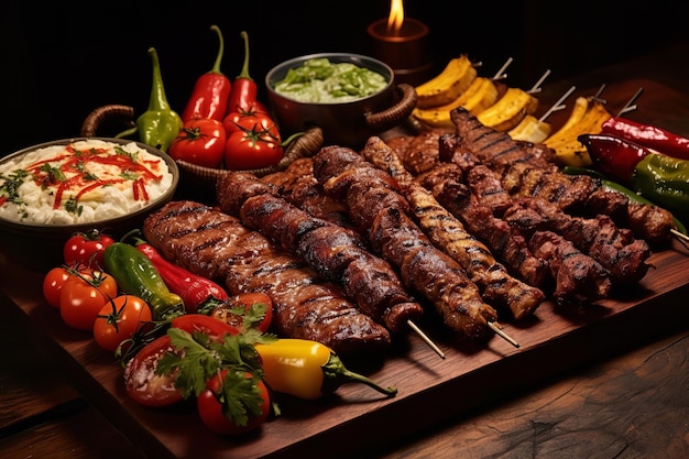 Turkish Feast Array of Grilled Meats and Vegetables