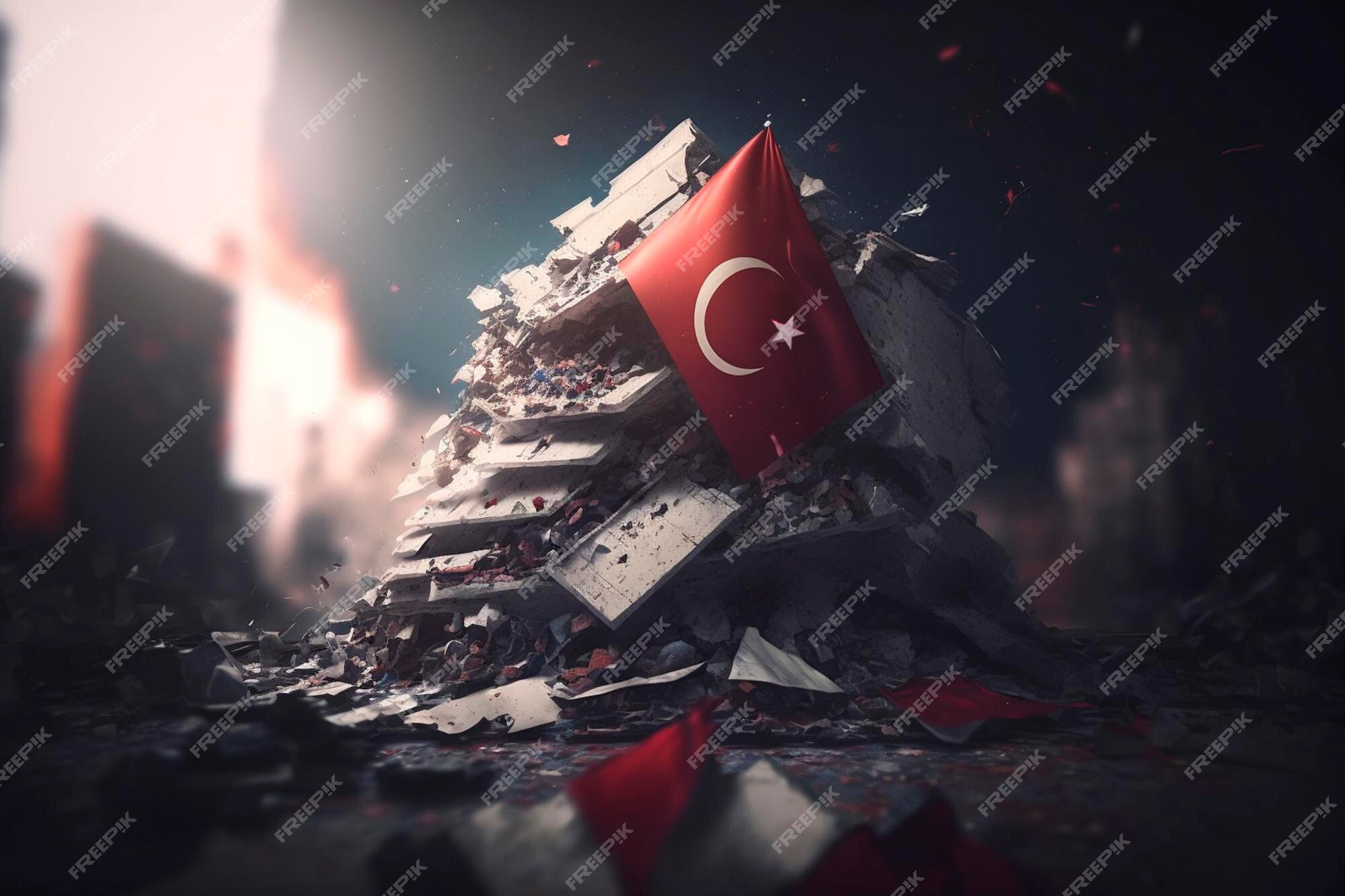 Premium Photo | Turkish Flag amidst earthquake rubble Symbol of 