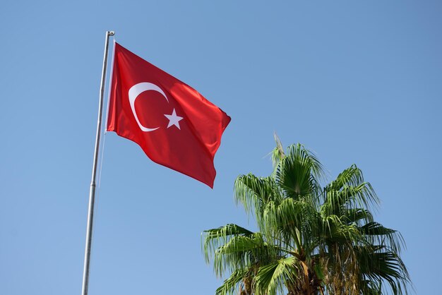 Turkish flag on background of sky