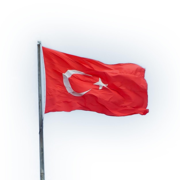 Turkish flag isolated on white background Happy National holiday of Turkey with copy space