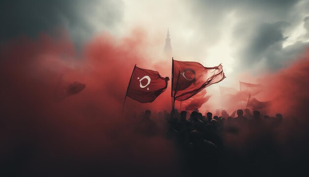 Photo turkish flag soaring in the smoke