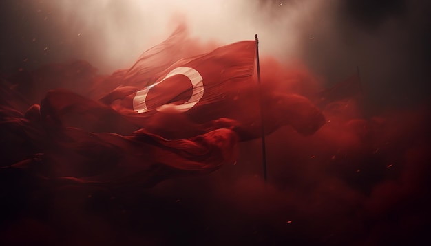 Photo turkish flag soaring in the smoke