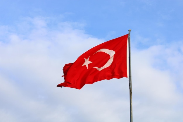 A turkish flag with a white star on it