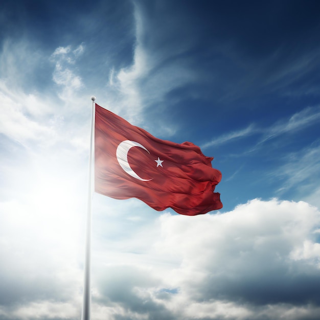 Turkish Flags Fly High in Blue Cloudy Sky on this Special Day