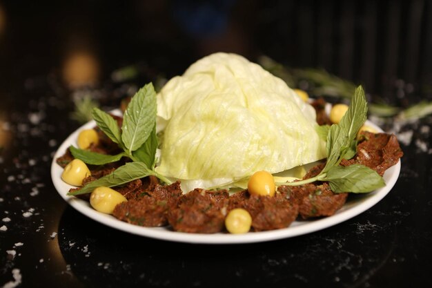 Turkish food cigkofte steak a la turca or chee kofta