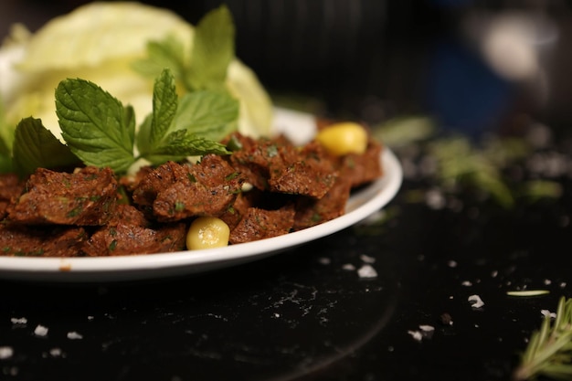 Turkish food cigkofte steak a la turca or chee kofta