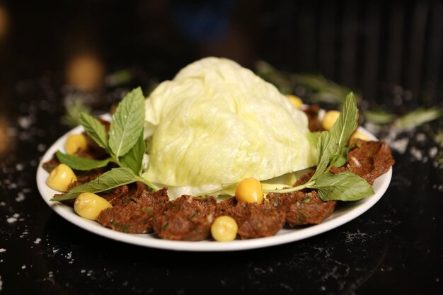 Turkish food cigkofte steak a la turca or chee kofta