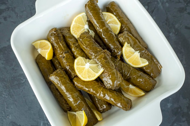 Photo turkish foods; stuffed leaves (yaprak sarma dolma)