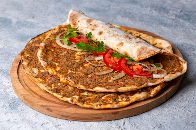 Turkish foods; Turkish pizza -Lahmacun