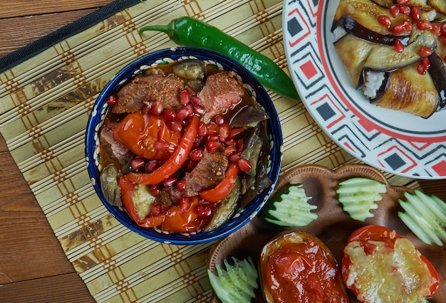 Turkish lamd Guvech. Traditional assorted turkish dishes