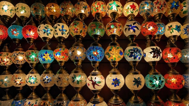 Turkish lamps hanging in vibrant display