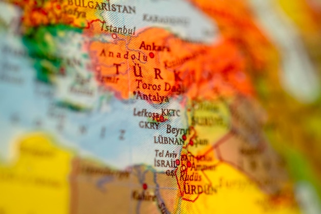 Turkish language middle east map on the globe