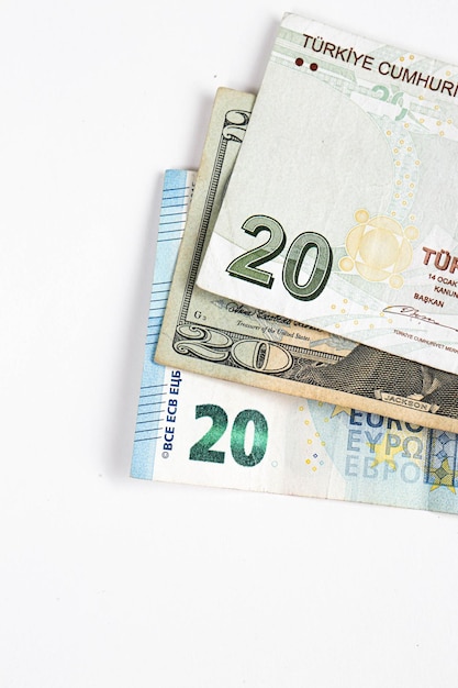 Turkish lira banknotes US Dollars and Euro