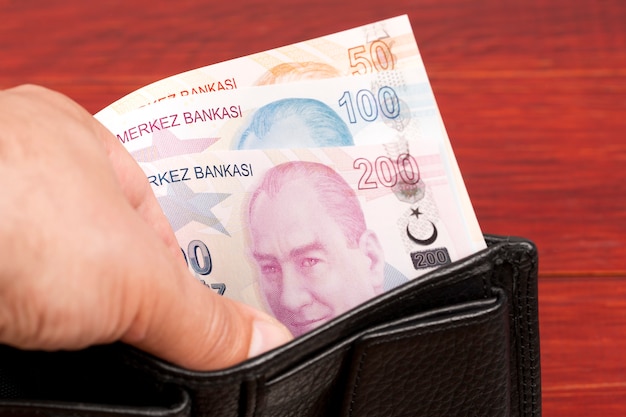 Turkish lira in the black wallet