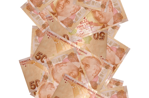 Turkish liras bills flying down isolated