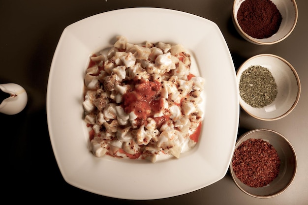 Turkish Manti manlama on plate