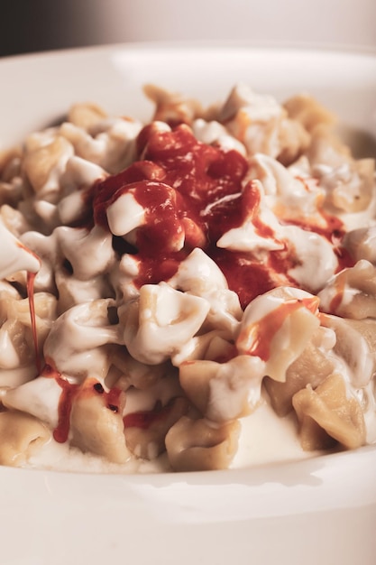 Turkish Manti manlama on plate