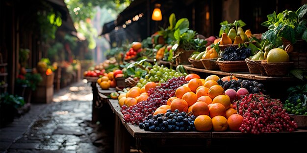 Turkish market sale of fruits and vegetables at the bazaar Turkish trade culture Islamic bazaar AI generated image