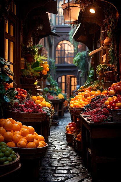 Foto mercato turco vendita di frutta e verdura al bazar cultura del commercio turco bazar islamico immagine generata dall'ia