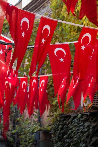 사진 거리에서 밧줄에 매달린 터키 국기
