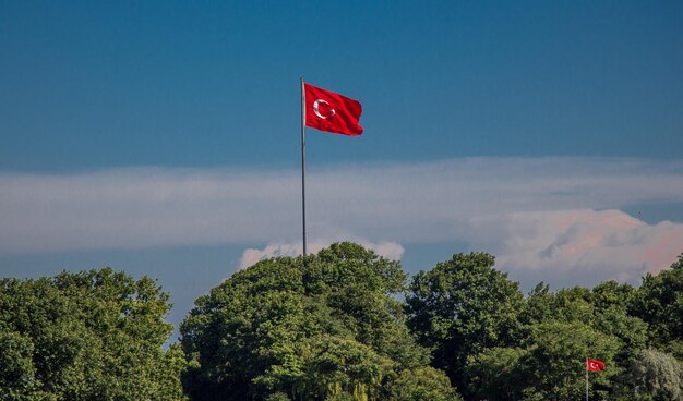 Turkish national flag hang on a pole in open air