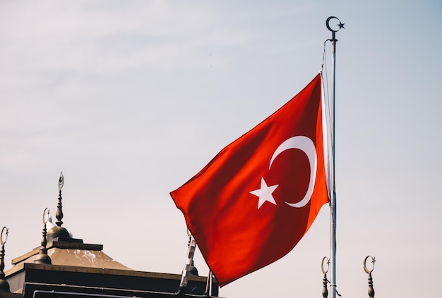 turkish national flag hang on a pole in open air