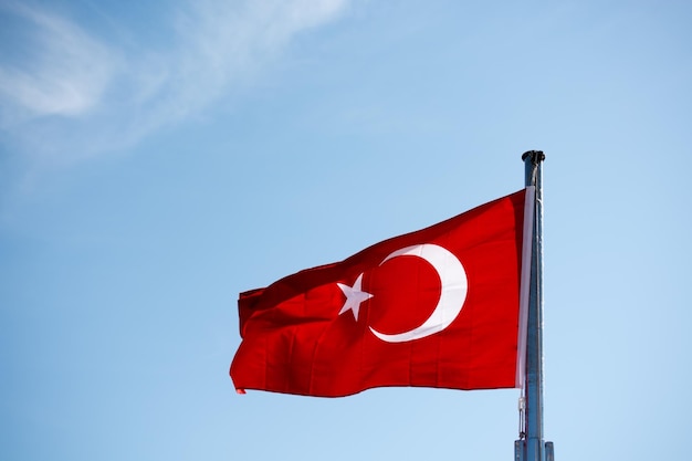 turkish national flag hang on a pole