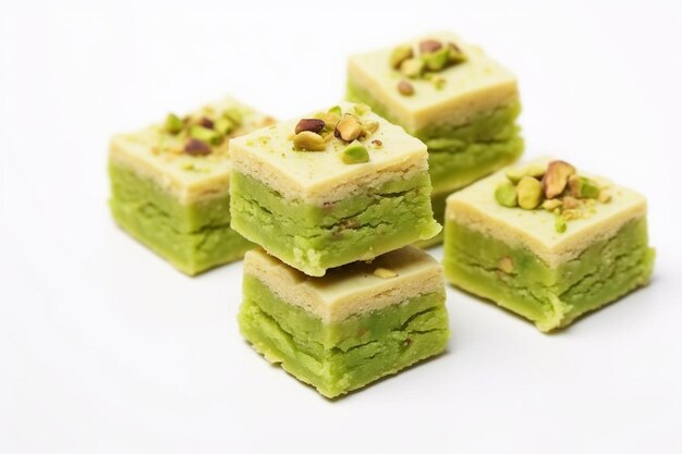 トルコのピスタチオバクラバ (Turkish Pistachio Baklava) は白い背景の上に分離されたトルコの甘いバクラバの種類です