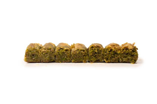 Turkish pistachio baklava isolated on a white background