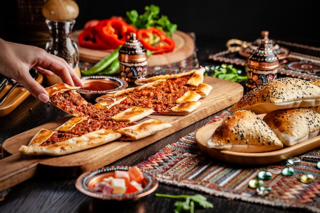 Turkish pizza Pita with meat.