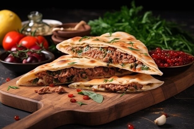 Photo turkish pizza pita with meat