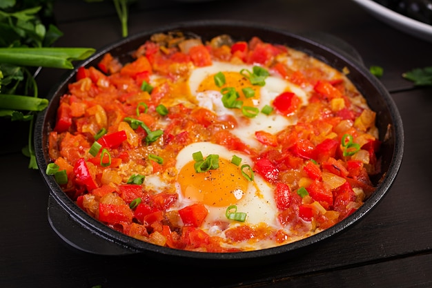 Shakshuka turco con olive, formaggio e verdure