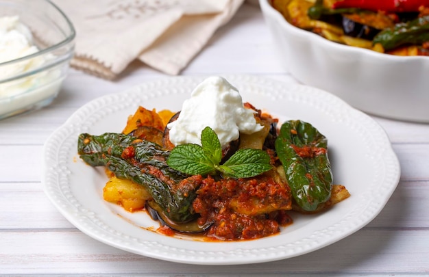 Turkish style mixed vegetable fried with yoghurt (Yogurtlu Karisik Kizartma)