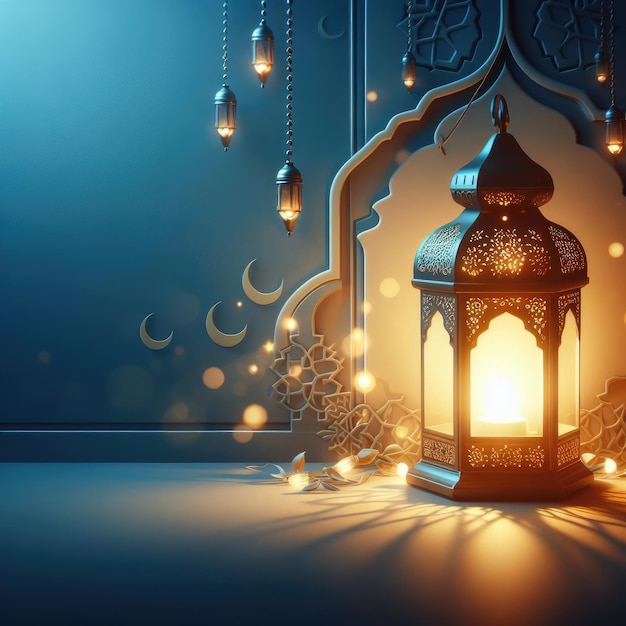 Turkish style The Muslim Ramadan background with a shining lantern