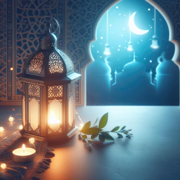 Turkish style The Muslim Ramadan background with a shining lantern