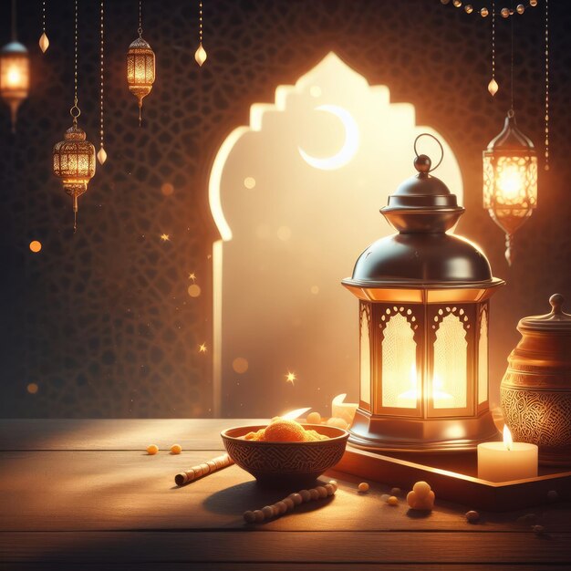 Turkish style The Muslim Ramadan background with a shining lantern