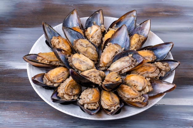 Turkish style stuffed Mussels, Midye Dolma mediterranean cuisine