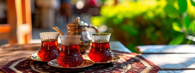 トルコの茶はテーブルに 選択的な焦点