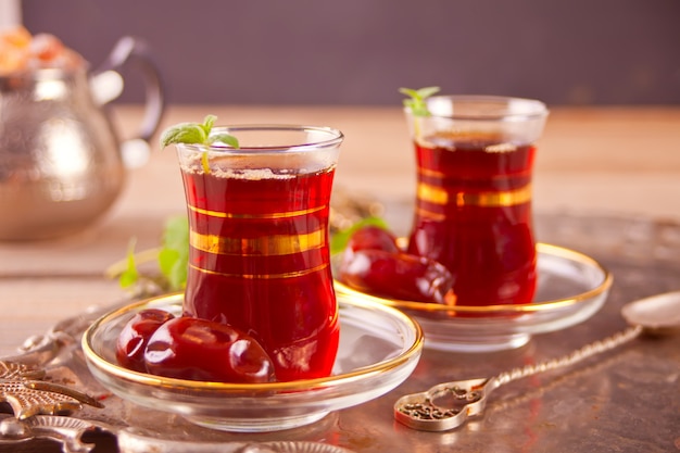 Turkish tea in traditional glass cups