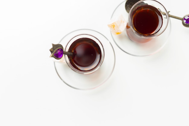 Turkish tea in traditional glass isolated